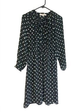 Loft Women's Black Midi Dress with Pattern Size 4